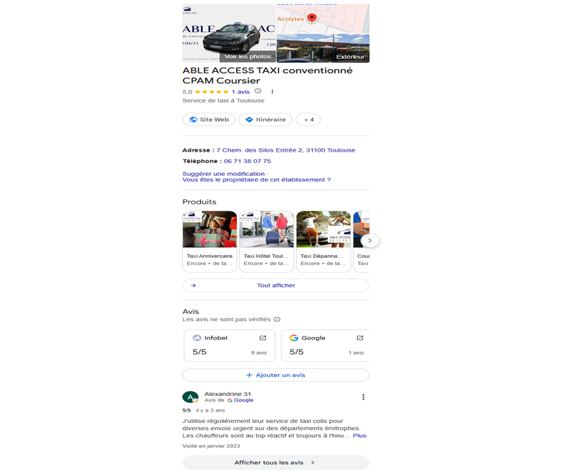 Google business profile able access taxi