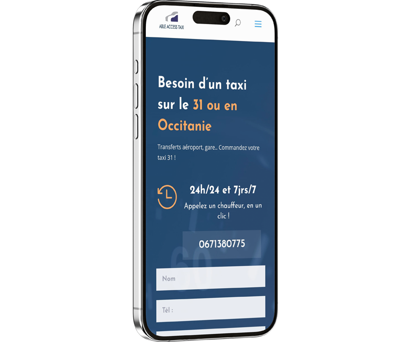version mobile création site taxi toulouse 31