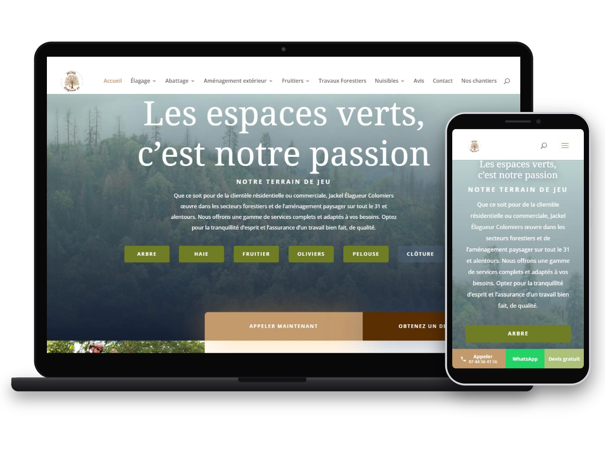 Site Jackel Élagueur 31 sur ordinateur et mobile, créé par CeliComm
