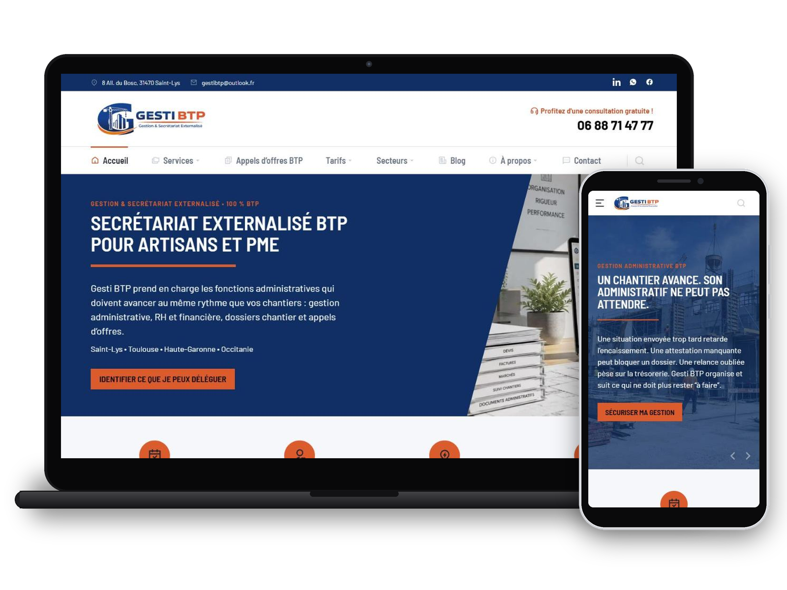Site Gesti BTP sur ordinateur et mobile, créé par CeliComm